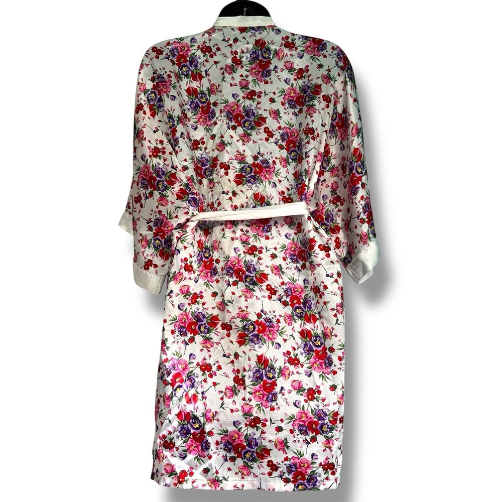 Vintage 90s Frederick's of Hollywood Floral Robe Lingerie Large Satin Overcoat - Picture 5 of 9